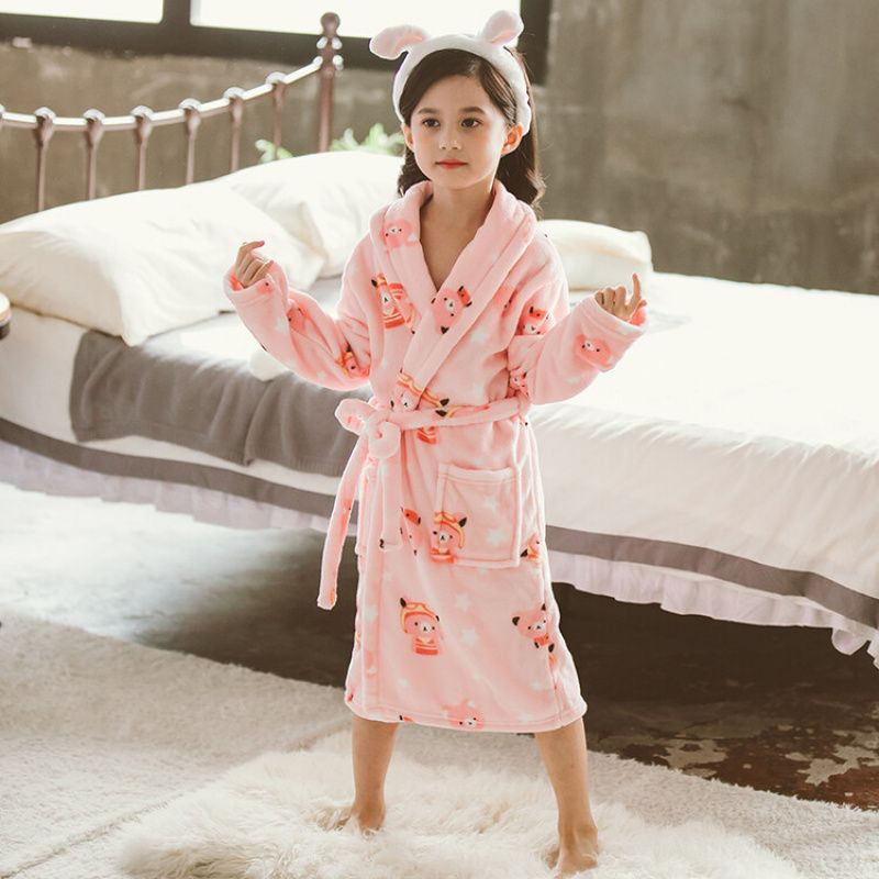 가을과 겨울 QY043A 어린이 목욕 가운 플란넬 잠옷