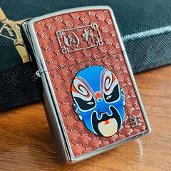 Zorro brass kerosene windproof lighter with creative ultra-thin classic face design, including Sheng, Mu, Dan, Chou, and Jing.