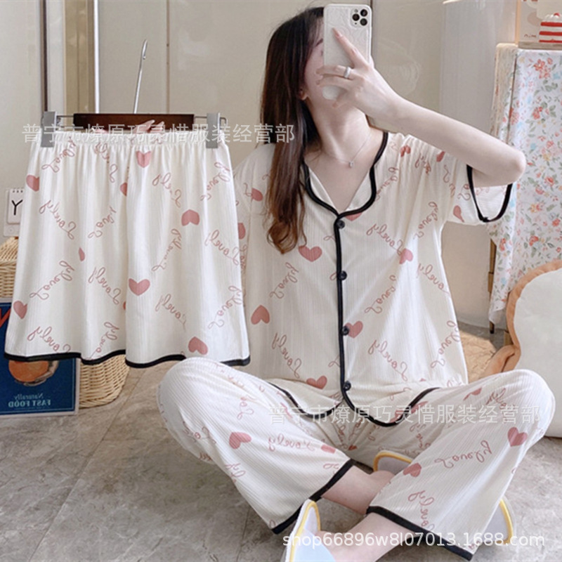 Nuevo estilo pijamas traje de tres piezas de las mujeres pijamas de estilo coreano de verano dulce ins estilo desgaste para el hogar conjunto de tres piezas entrega de una pieza