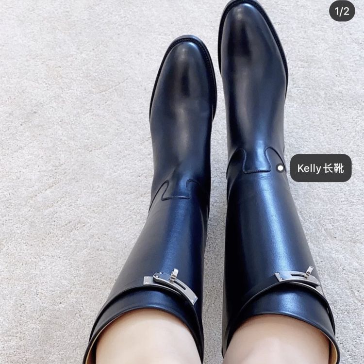 2023 autumn and winter genuine leather H-home lock high boots flat long women's boots straight keIIy Knight boots non-knee boots