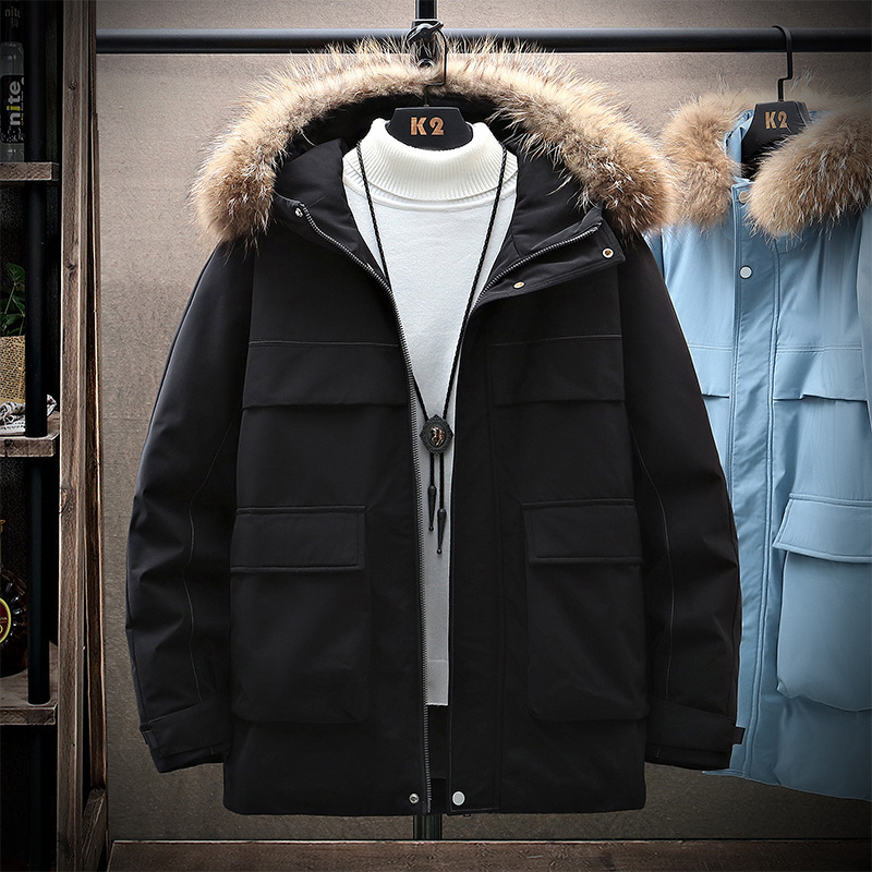 Men's Clothing cotton jacket with hood and raccoon fur collar new winter jacket_voghion.com