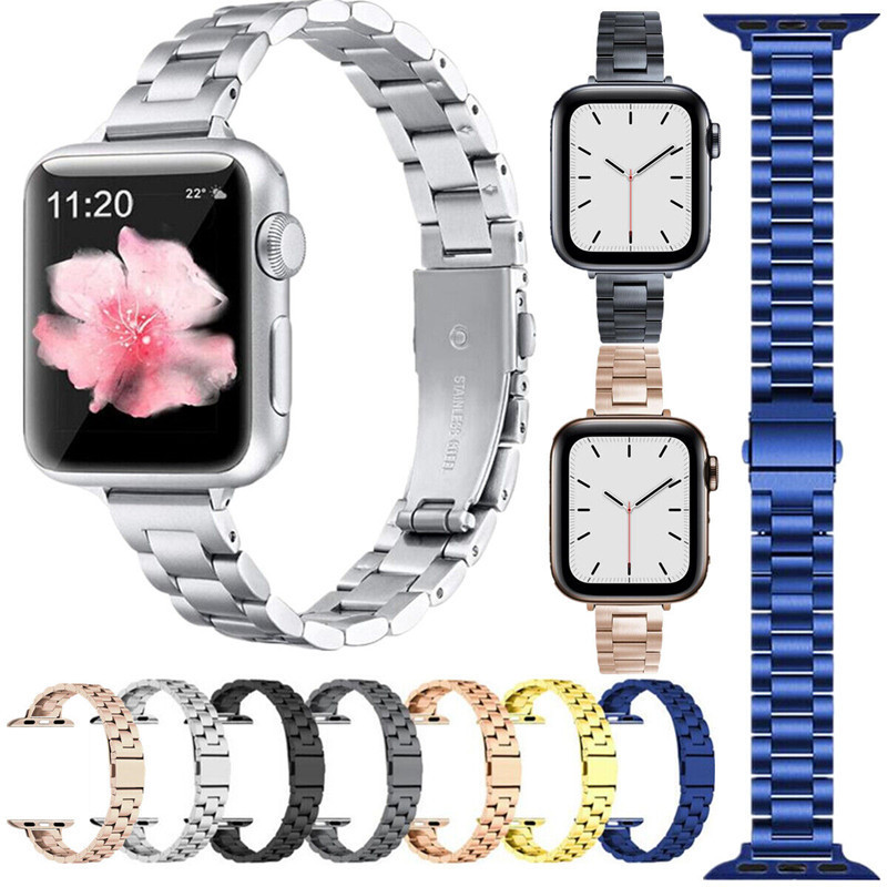 Suitable for Apple Watch Watch Strap Three-Bead Solid Small Waist Slim Stainless Steel Strap