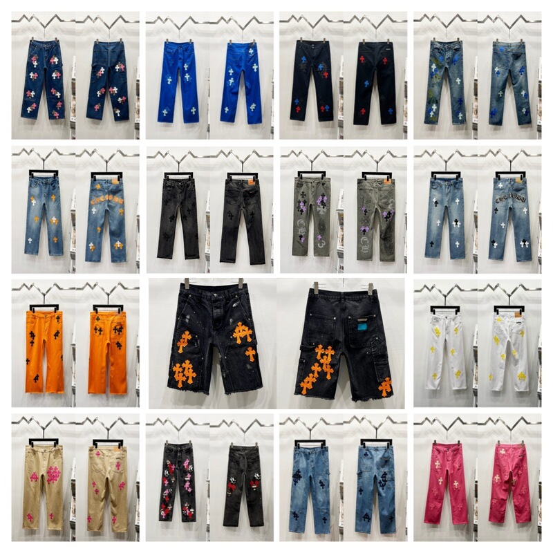 Cross-border 25 new spring and autumn CH Chrome Hearts cross leather label washed couple style street loose jeans wholesale