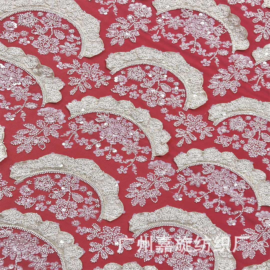 Hermosa tela curvada en capas + tela bordada con apliques de cuentas blancas lechosas, tela de rendimiento con cuentas, tela de tubo con cuentas, tela de encaje. image 5
