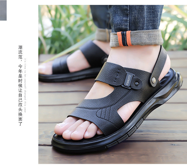 Dép sandal nam đế dày quai ngang, đế mềm đệm latex, thoáng khí chống trượt — Màu nâu, màu đen chi tiết 18
