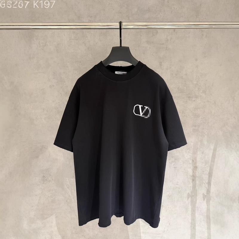 Vg Valentino's New Half-Sleeve T-Shirt, Heavyweight 340g Double Yarn Fabric, Front and Back Patch Embroidery