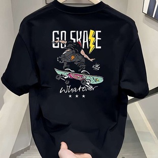 Heavyweight Pure Cotton Trendy American-Style T-Shirt, Stylish and Trendy Printed Men's Summer Loose Casual Short-Sleeve Round Neck with Clip 1