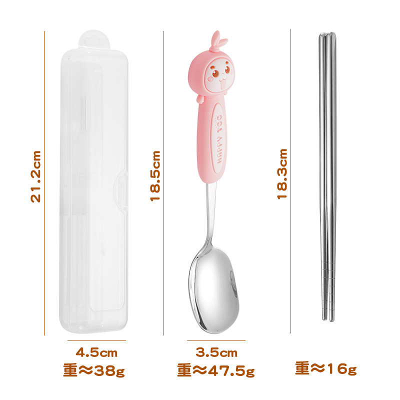 304ステンレス携帯食器セットアイデア漫画スプーンフォークセット学生スプーン箸携帯食器|undefined