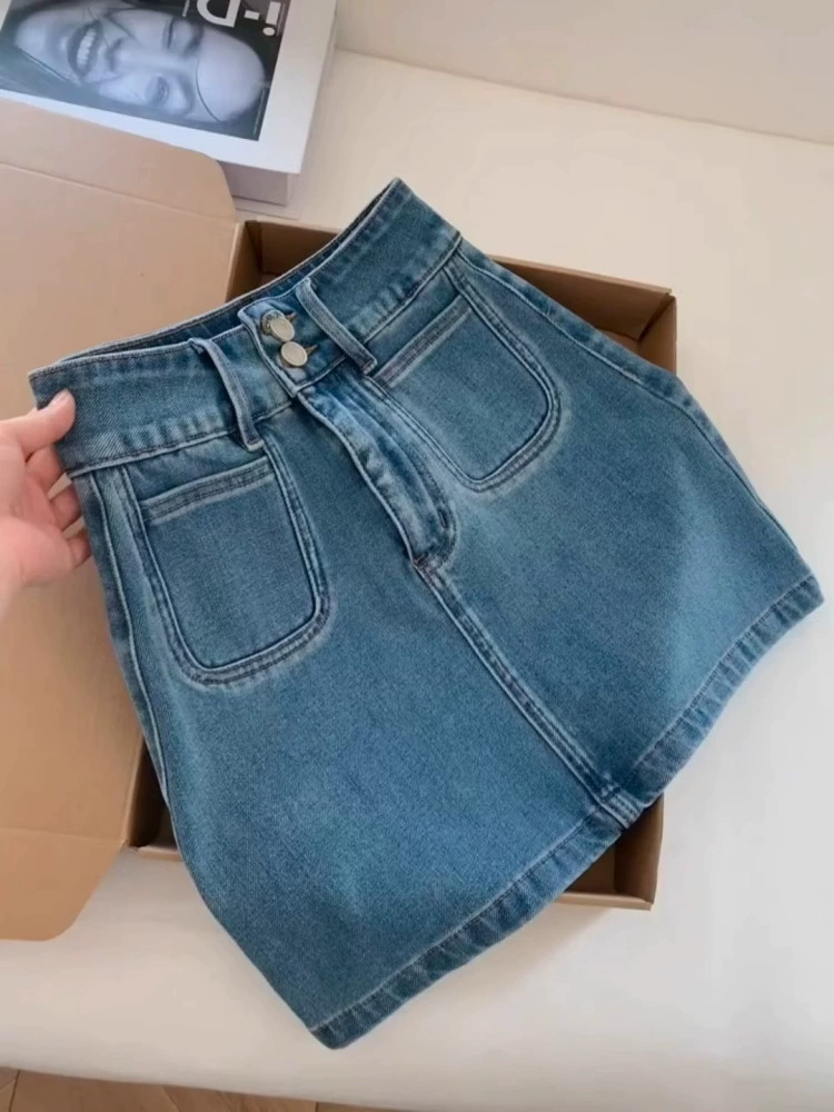 Летняя ретро-синяя элегантная узкая джинсовая юбка-миди с высокой талией, А-силуэта, стильная женская юбка 2025 года