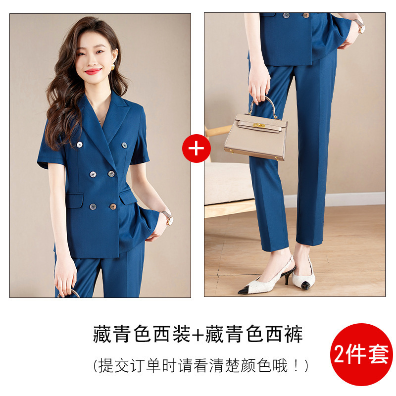 女性用半袖スーツ、夏用薄手通勤プロフェッショナルウェア、気質美容室作業服、おしゃれカジュアルスーツ|undefined