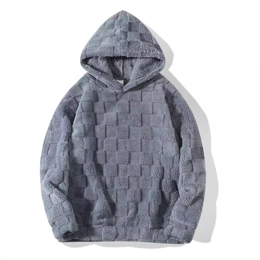 Men's Clothing hot selling plaid loose hooded sweatshirt winter coral fleece casual large size outerwear for men_voghion.com