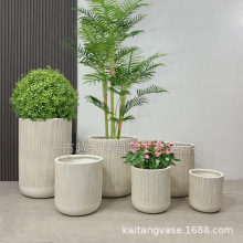 时尚条纹落地花瓶酒店展厅装饰家居氧化镁花盆插花写字楼绿植摆设