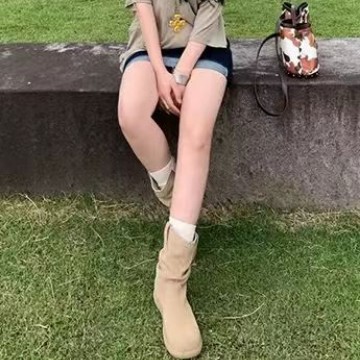 牛皮版~内增高复古短靴女2025秋冬黄金V西靴圆头软底时装堆堆靴|undefined