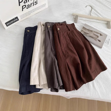 日系复古棉麻短裤女夏外穿薄款小个子宽松休闲亚麻阔腿a字五分裤