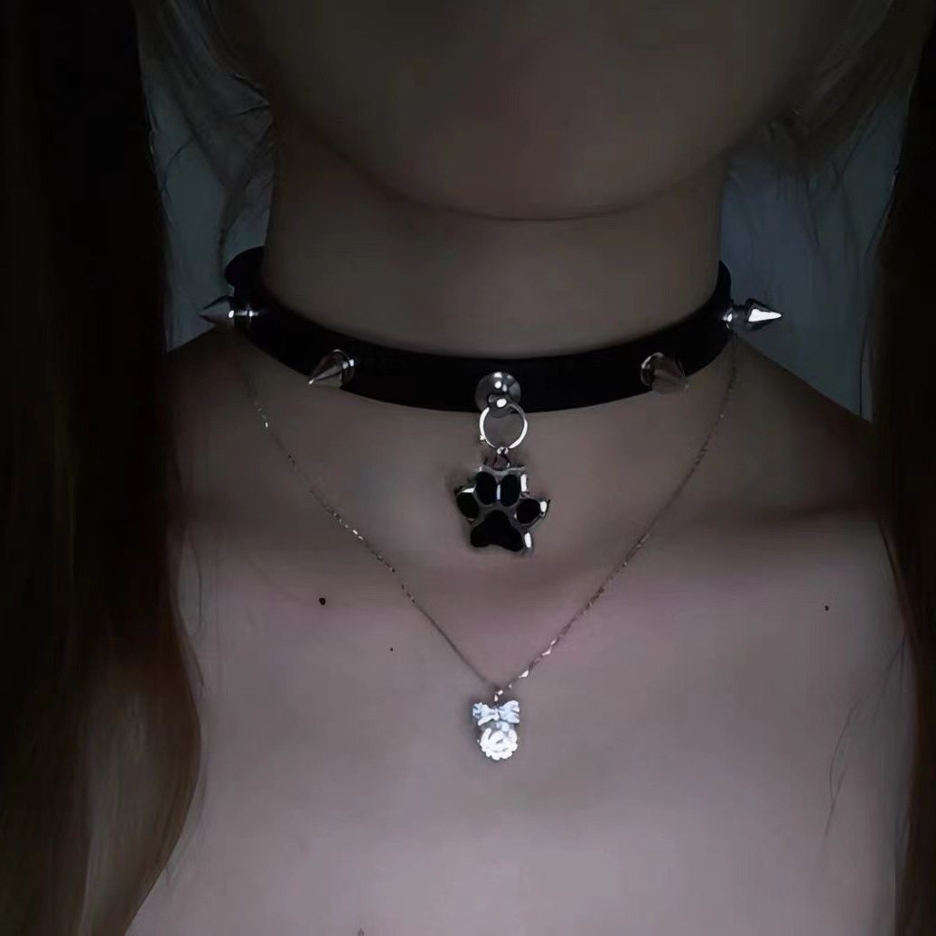 Ins punk subcultura hueso remache collar choker collar puro deseo de viento rebelde cachorro collar punk