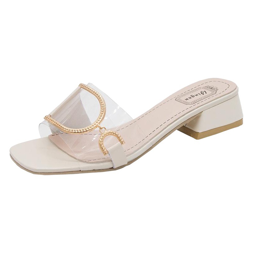 Zapatillas de tacón alto de las mujeres prendas de vestir exteriores de moda 2024 Nuevo estilo coreano sandalias de mujer hebilla de metal grueso Sandalias de tacón alto