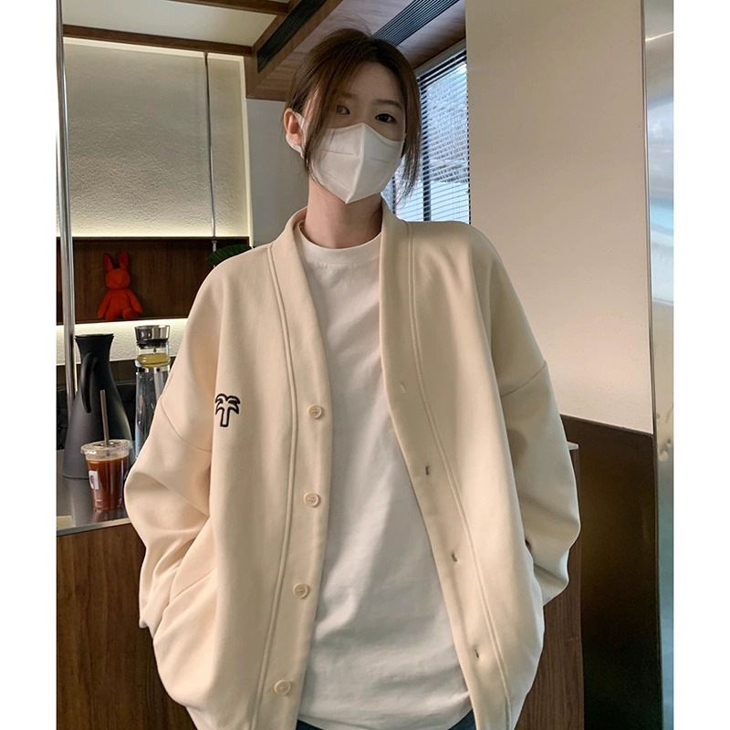 Foreign trade Spring and Autumn New American style back collar embroidered baseball uniform cotton screw thin sweater women's cardigan jacket wholesale