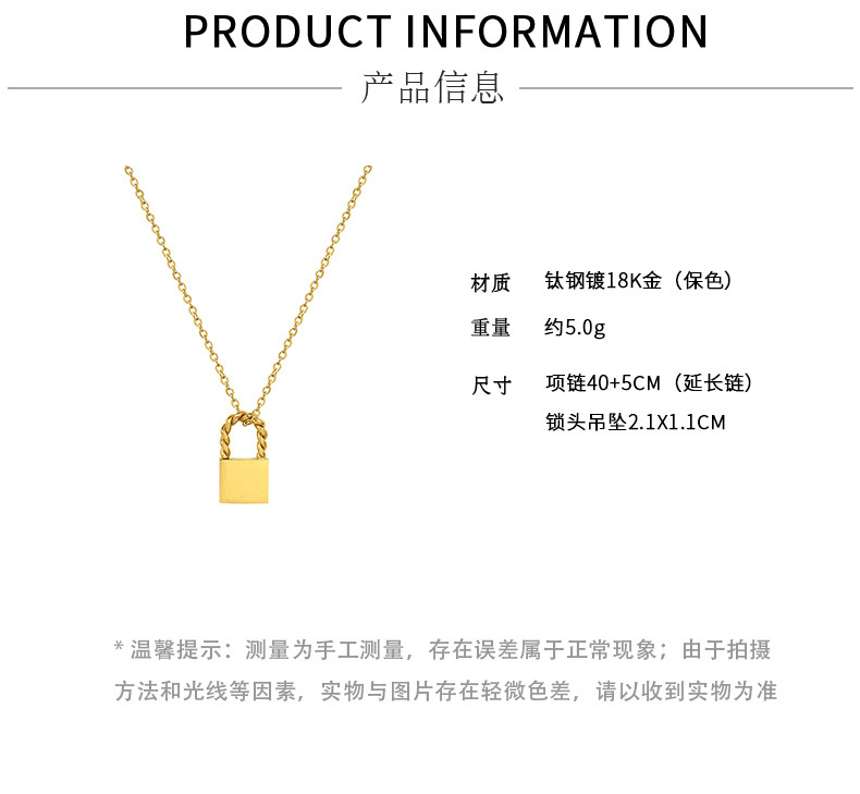 Small Lock Necklace Titanium Steel 18k Real Gold-plated Lock Jewelry display picture 2
