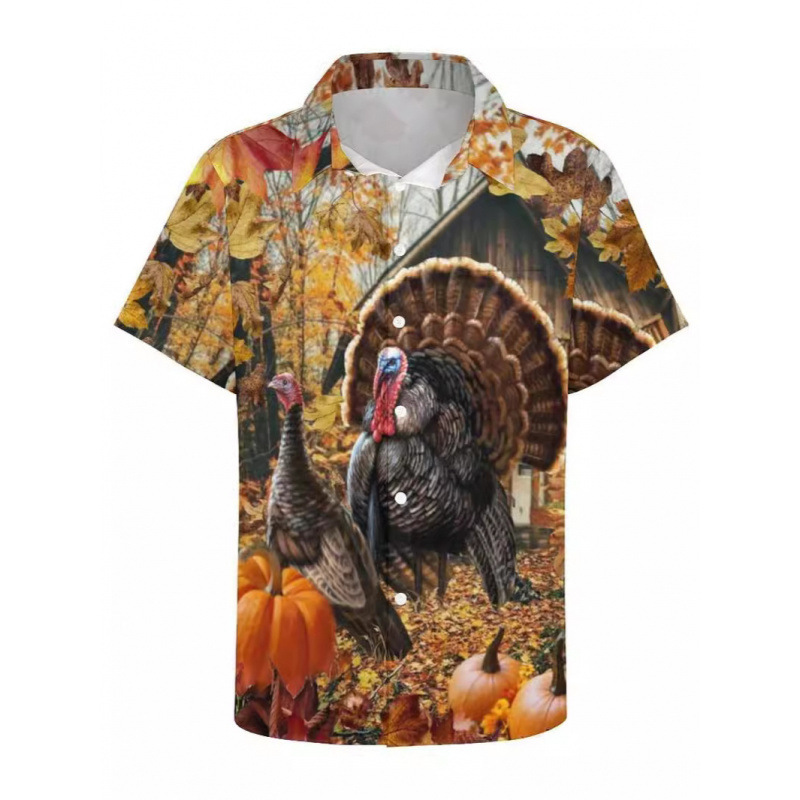 Independent Amazon 3D Digital Hawaiian Print Short-Sleeve Foreign Trade Custom Men's Large Size Shirt with a Turn-Down Collar