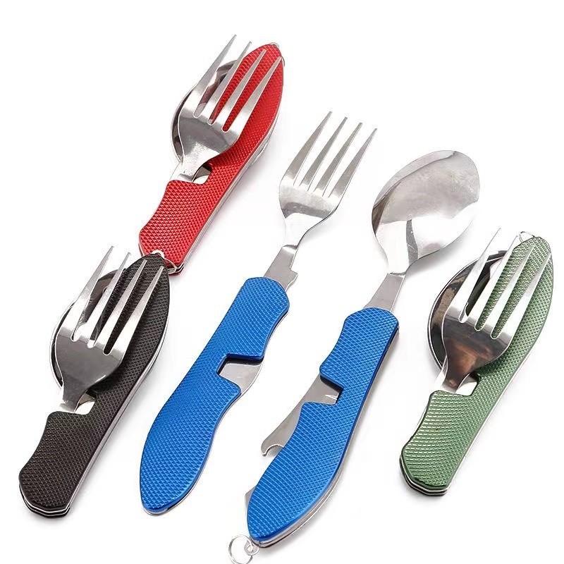 Multifunktionellt hopfällbart campingbestickset i rostfritt stål_voghion.com