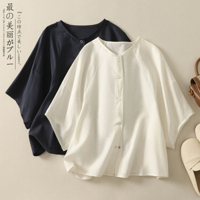 Реал 2025 новый летний литературный хлопок с большими рукавами