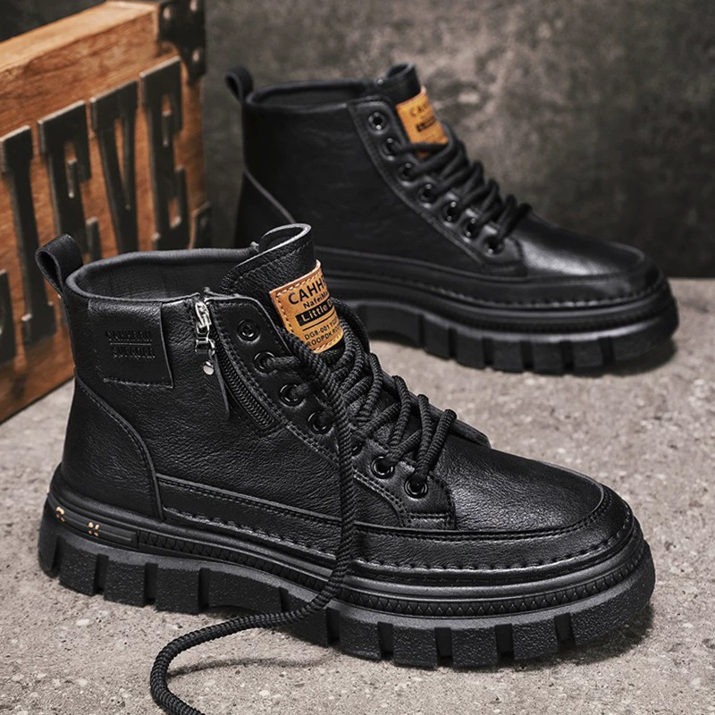 Men’s demi‑season high boots (Martens D087), side zipper, British style, leisure