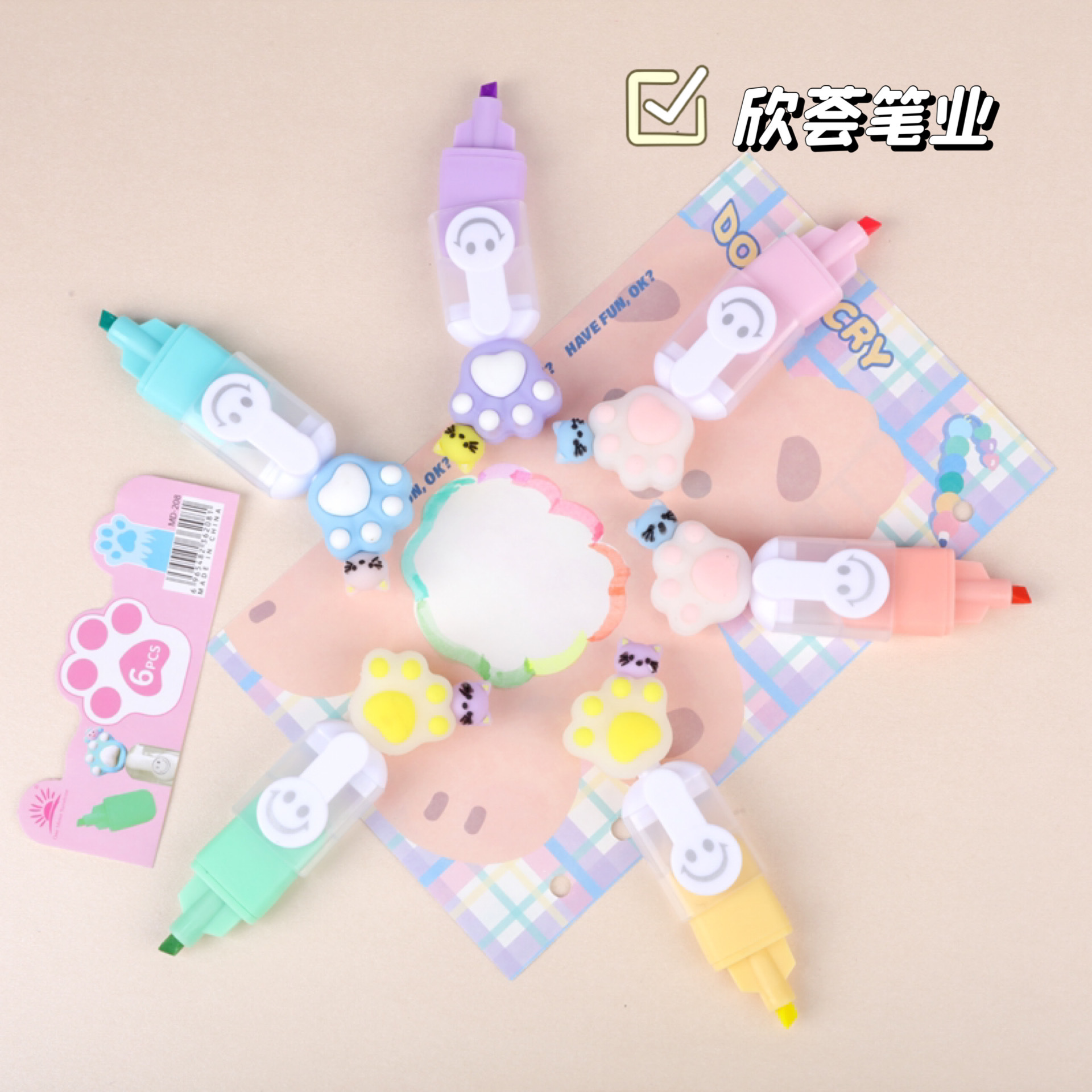 Chica gato garra forma ins mini 6 colores macaron resaltador traje color claro Estudiante marcador de color