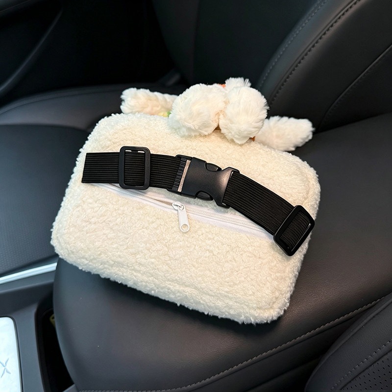 2026 New Bunny Car Armrest Box Tissue Holder, Car Interior Storage Tissue Box, Seat Tissue Bag, Cute Decoration