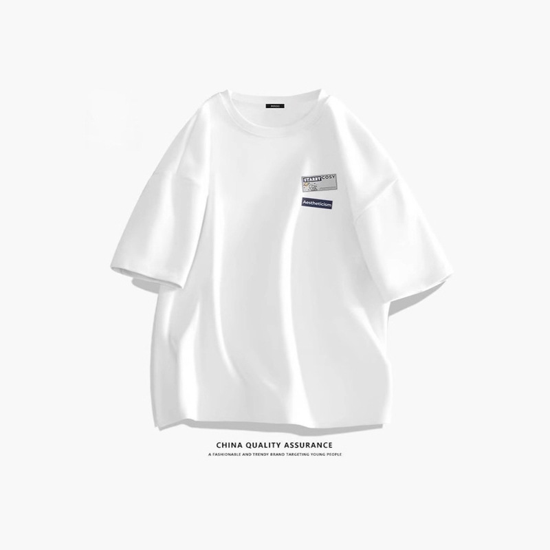 Famous Brand Heavyweight Black Short-Sleeved Men's T-Shirt Women's 2025 Summer Pure Cotton T-Shirt Boys' Two-Stitch Right Shoulder Mid-Sleeve