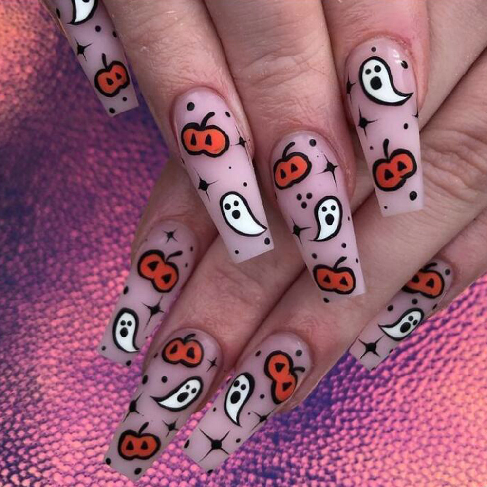 Calabaza fantasma de Halloween desgaste de uñas avanzada de uñas pieza de uñas falso parche de uñas desgaste de uñas producto terminado al por mayor