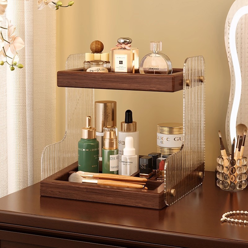 Caja de almacenamiento de cosméticos de madera sólida Qixi Comodador de escritorio Perfume estante de productos de cuidado de la piel lápiz labial caja de joyería