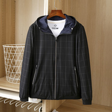 双面穿茄克衫 秋冬款男士休闲连帽夹克男青年格纹上衣男外套3R416