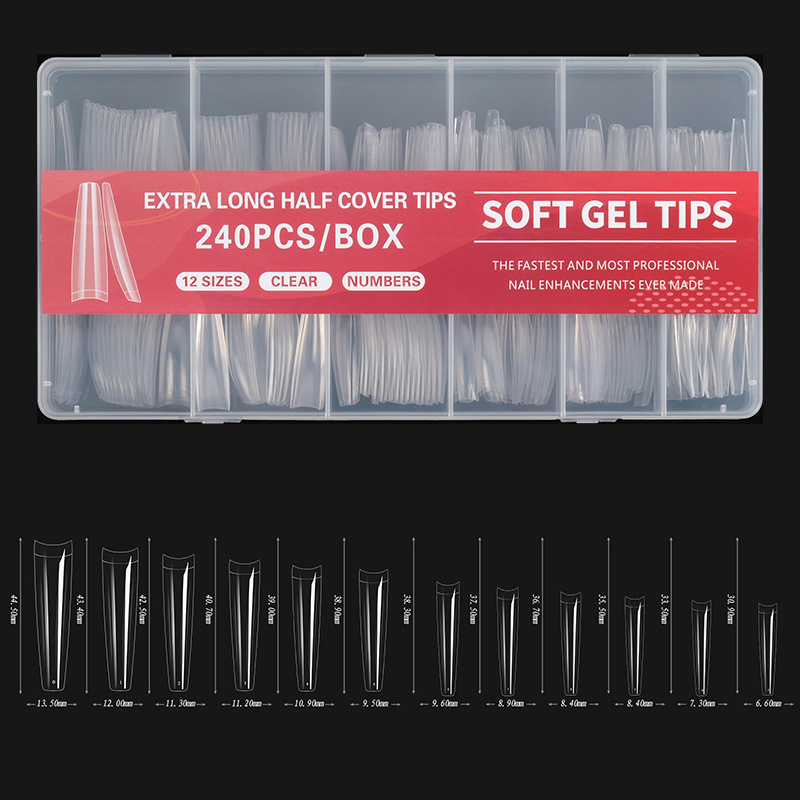 Pieza de clavo de tubo de agua Súper Larga manicura transfronteriza parche de uñas falso 240 piezas en caja transparente pasta completa pieza de clavo de mezclilla al por mayor