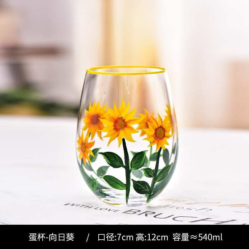 Creativo pintado a mediados de la antigua Copa de tulipán Copa de cristal de alta apariencia de la muchacha de la taza de jugo de copa de vino tinto hogar