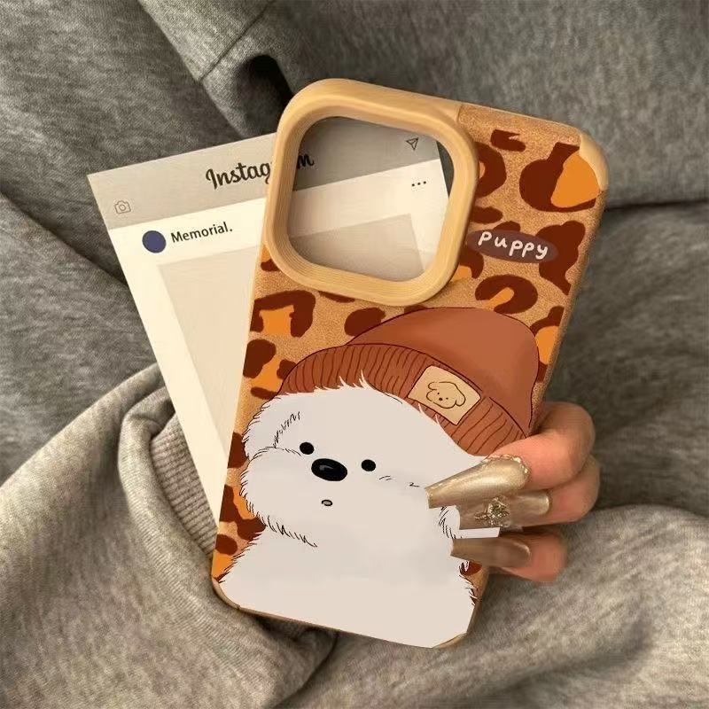 Sombrero con estampado de leopardo para perros iPhone16pro funda para teléfono móvil 15plus lindo 14 piel de cordero 13pro12xr