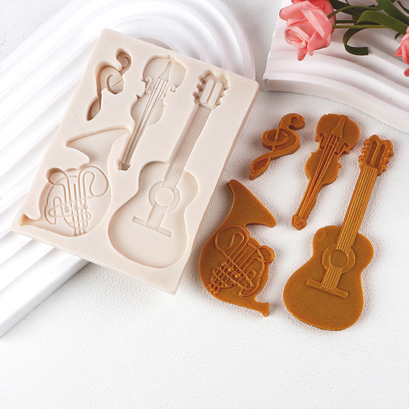 Guitarra Notas Molde de silicona Diy Herramienta de epoxi Molde de decoración de pastel de chocolate Molde de silicona de fondant