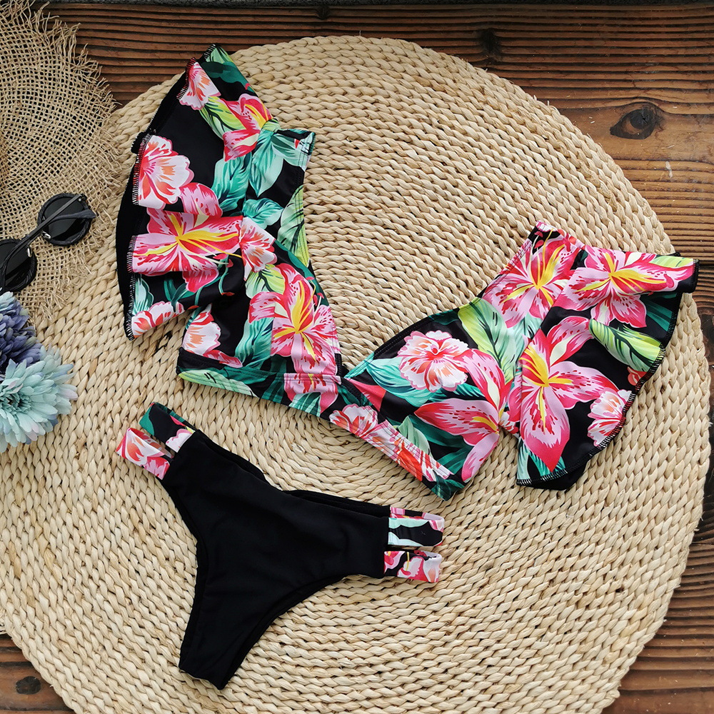 192g Weight Sexy Feel Of Sensation Briefs Panties Style Polyester Fabric Type 2 Pieces Set Quantity Swimming Pool, Beach Occasion Ditsy Floral Pattern Women's Gender Women's Ditsy Floral 2 Pieces Set Bikinis Swimwear 35