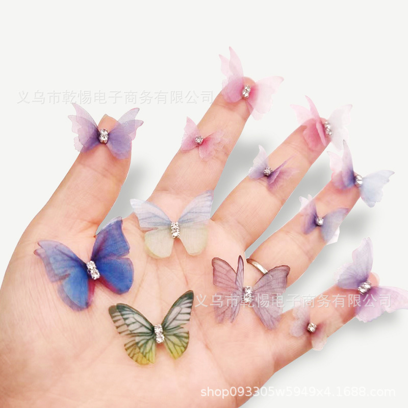 2Cm-3Cm Mini Gauze Butterfly Double-Layer Handmade DIY Decorative Materials Accessories Hair Accessories Face Stickers Nail Stickers