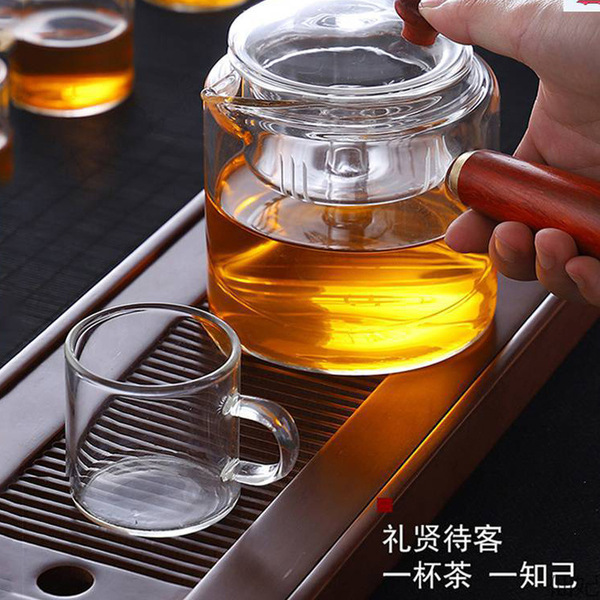 Side handle high borosilicate glass steaming dual-purpose teapot…