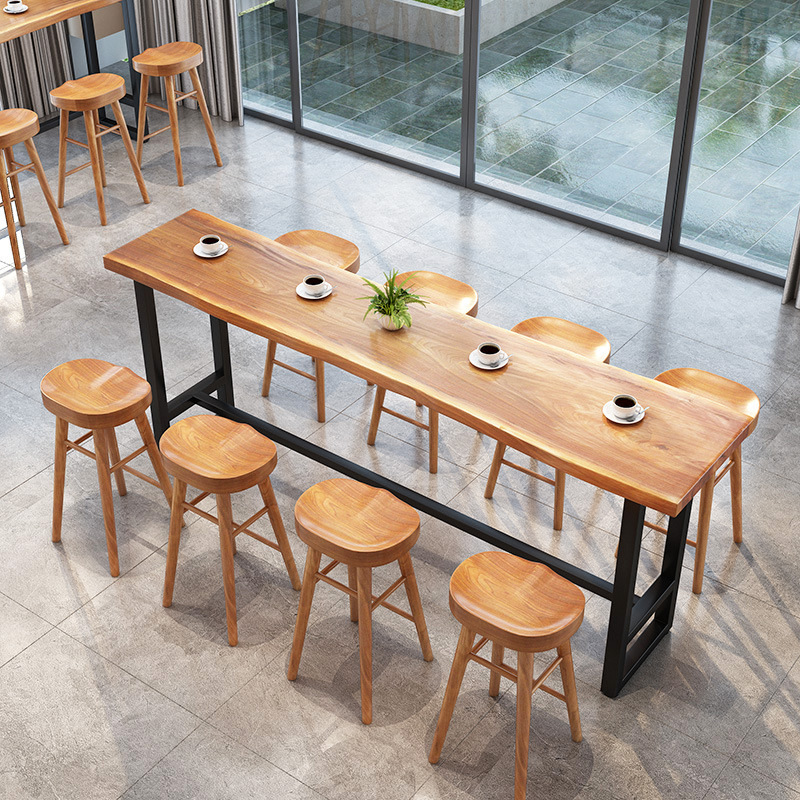 Natural Edge Solid Wooden Bar Table Milk Tea Shop Cafe Iron High Table Restaurant Home Partition Long Narrow Table