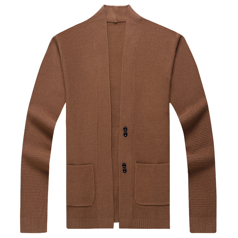 Primavera y otoño nuevos hombres suéter moda color sólido suéter cardigan de manga larga de punto casual chaqueta de los hombres al por mayor