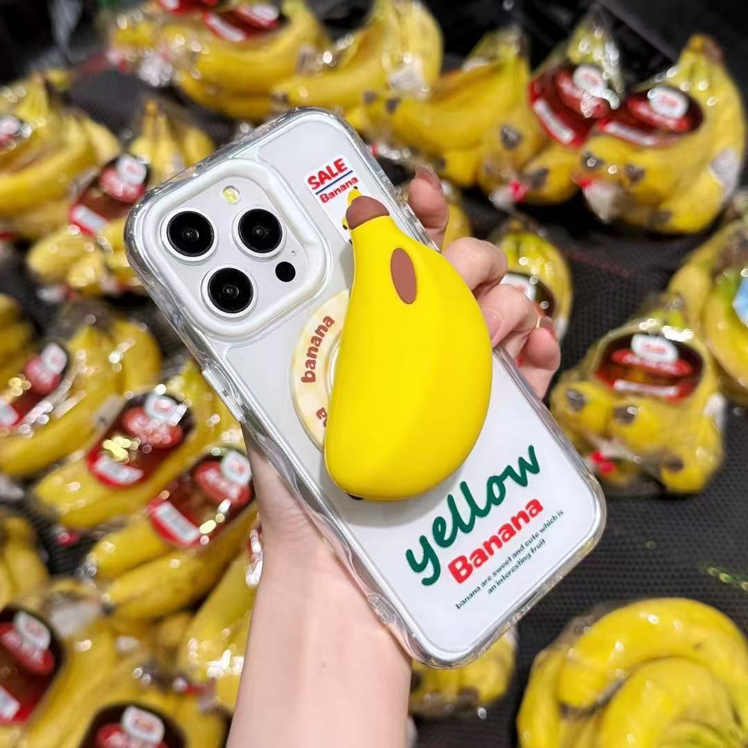 Soporte de plátano tridimensional magnético simple y creativo para iPhone16ProMax Apple 15 funda para teléfono móvil 14 hembra 13