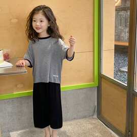 黁白儿童莫代尔家居服套装中大童宽松洋气夏季薄款休闲睡衣短袖九