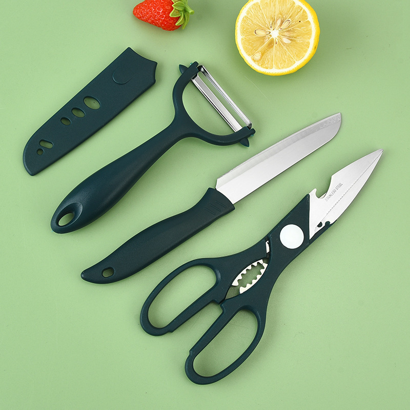 Comercio exterior caliente al por mayor de la cola puntiaguda mango cuchillo de fruta conjunto de cuatro piezas de doble cara de succión de acero inoxidable cocina gadget traje