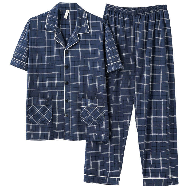 Pijamas de verano de algodón de los hombres pantalones de manga corta de algodón de los hombres de algodón delgado de verano más tamaño de media manga de los hombres homewear