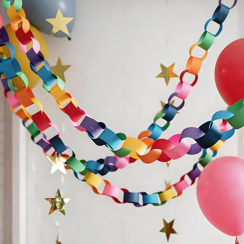 Colorful Paper Chain Decorations for Kindergarten Parties, Birthday Rainbow Paper Chain Decorations, June 1St Scene Setup Garlands Colorful Paper Chain Decorations for Kindergarten Parties, Birthday Rainbow Paper Chain Decorations, June 1St Scene Setup Garlands
