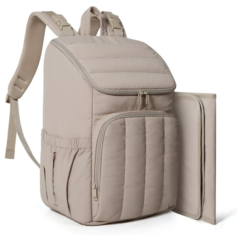 Large Baby Quilted Fluffy Diaper Bag Quick Access Insulated Pocket Lightweight Multifunctional Travel Backpack
