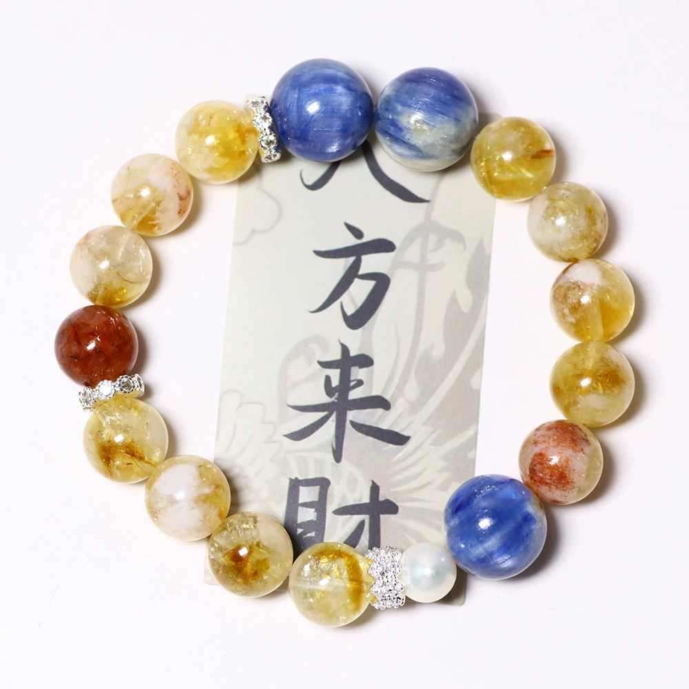 Натуральный камень, желтый браслет с кристаллами в виде башни, красный клей, цветок, синий узор, камень, красочный модный универсальный браслет для мужчин и женщин, счастливый браслет