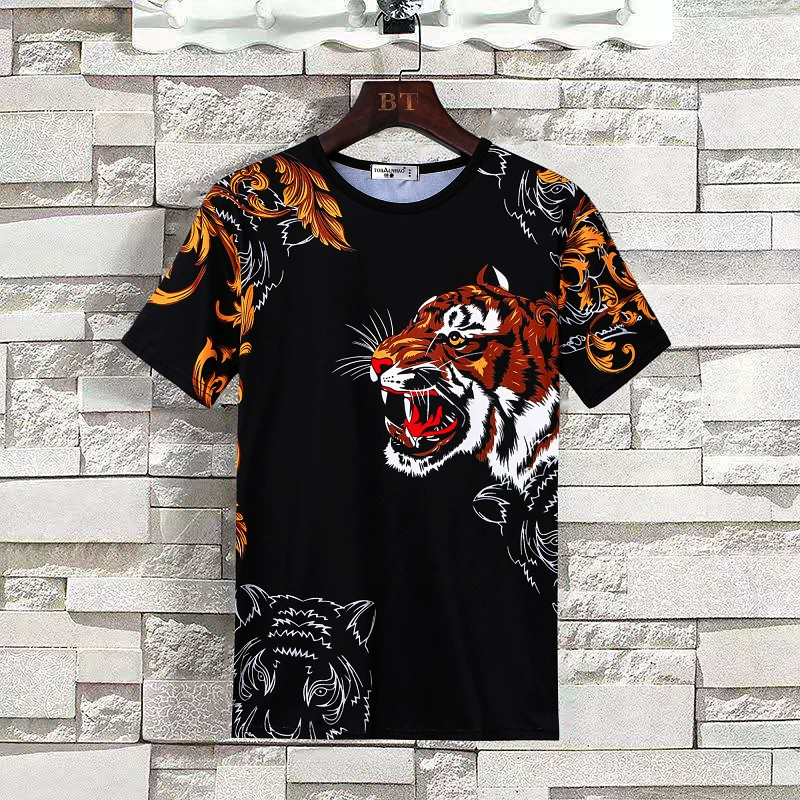 2023 Летняя футболка с короткими рукавами мужская Тонкая с круглым вырезом уличная одежда с принтом Внешняя торговля плюс размеры производители оптом