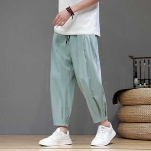 Summer new men's thin ice silk pants casual pants Chinese style plus size feet Harlan pants a generation of hair